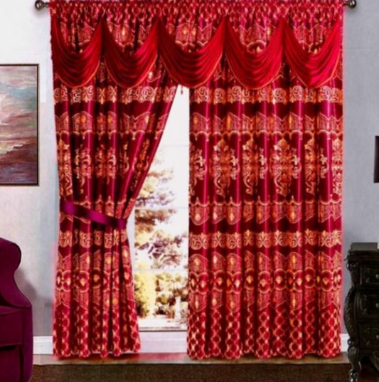 Set draperie tip Jacquard, 300 x 250, Rosu - auriu, set09