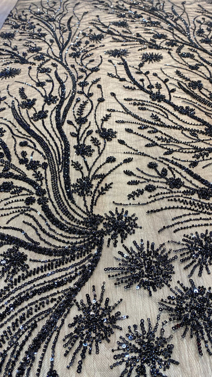 Broderie accesorizata cu paiete si margele, Negru, model FOFY