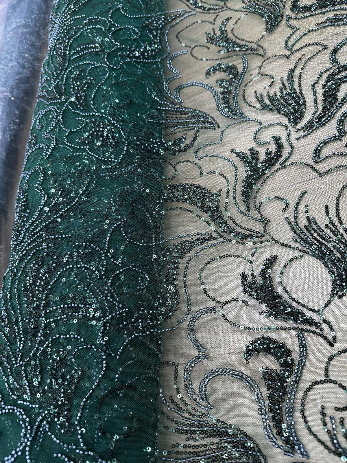Broderie accesorizata cu paiete si margele, Verde - MODEL RIRI