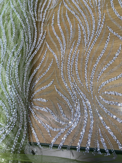 Broderie accesorizată cu paiete si mărgele, Verde lime, Model AVA