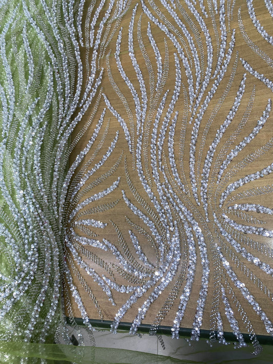 Broderie accesorizată cu paiete si mărgele, Verde lime, Model AVA