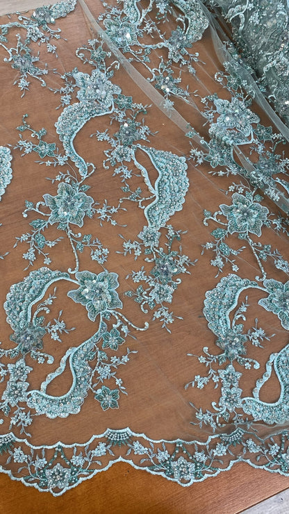 Broderie accesorizata cu margele tubulare, Verde Mint - MODEL ZEYNEP