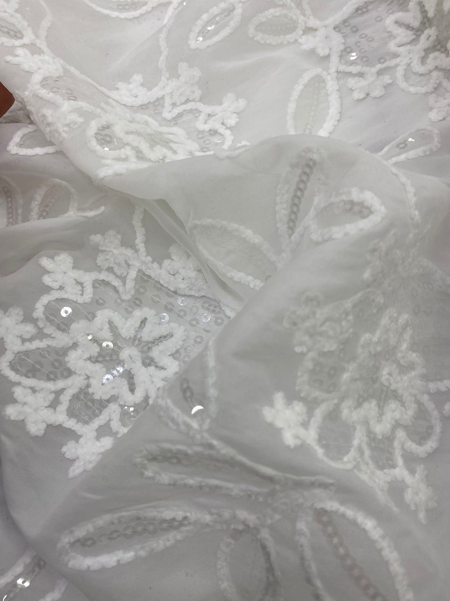 Broderie pe organza cu paiete, Model Elara, Off-White