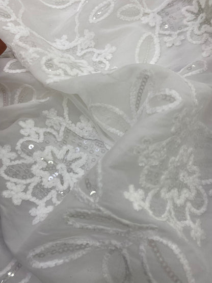 Broderie pe organza cu paiete, Model Elara, Off-White