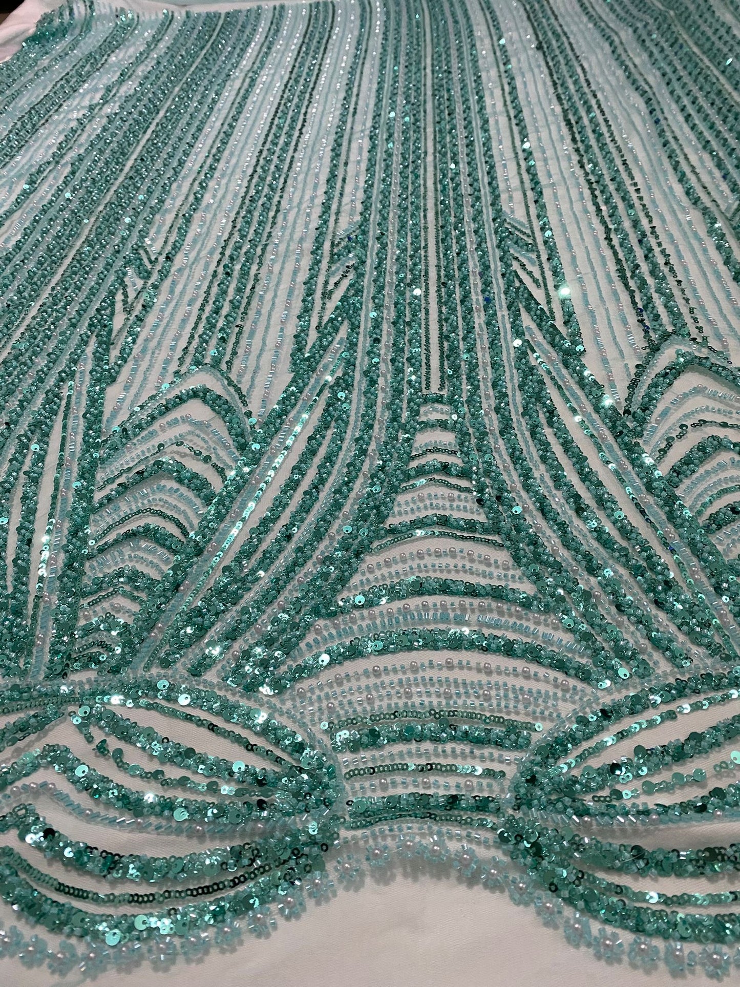 Broderie accesorizata cu paiete si margele, Verde Aqua , MODEL ZOE