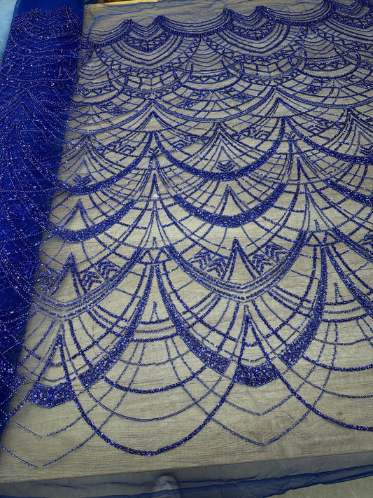 Broderie accesorizata cu paiete si margele, Albastru Royal - MODEL DELIA