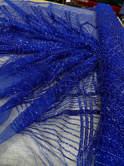 Broderie accesorizata cu paiete si margele, Albastru royal - MODEL SELLY