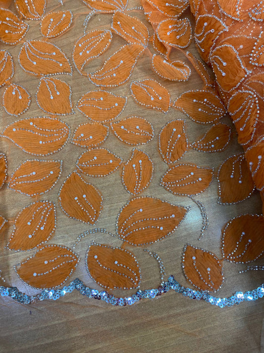 Broderie accesorizata cu margele, Portocaliu, Model CANDI