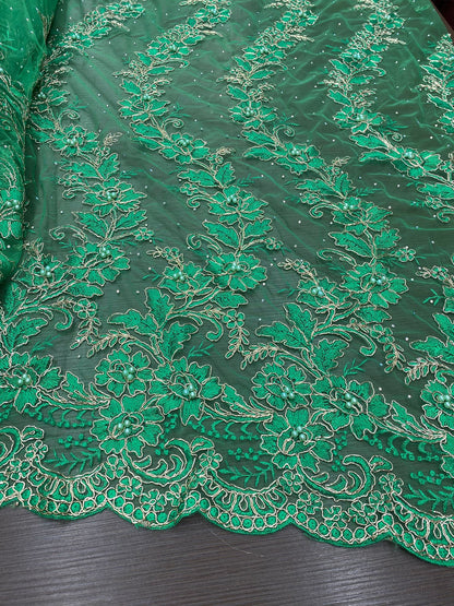 Broderie pe tulle cu margele, Verde, model 3D