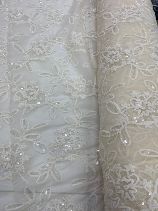 Broderie pe organza cu paiete, Model Elara, Crem
