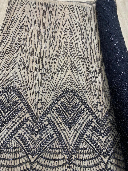 Broderie premium accesorizată cu perle, paiete si mărgele, Negru, model Zafira