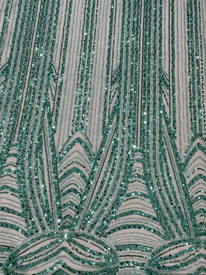 Broderie accesorizata cu paiete si margele, Verde Aqua , MODEL ZOE