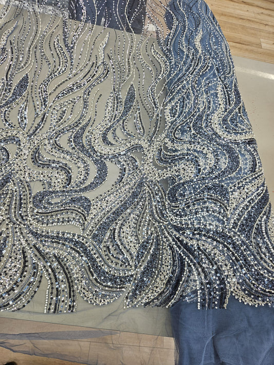 Broderie accesorizata cu margele, paiete si margele tubulare , Bluemarin -MODEL ERIKA