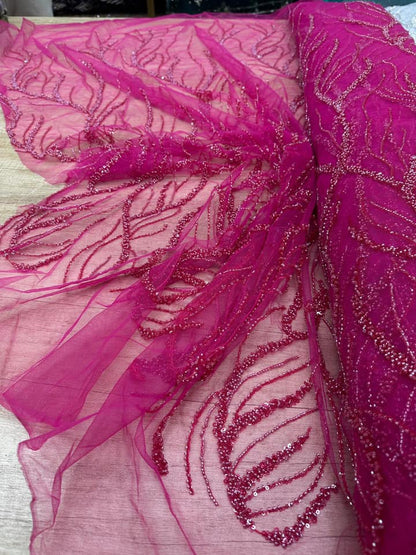 Broderie accesorizata cu paiete si margele ,Roz Fuxia - MODEL SOFY