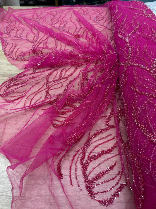 Broderie accesorizata cu paiete si margele ,Roz Fuxia - MODEL SOFY