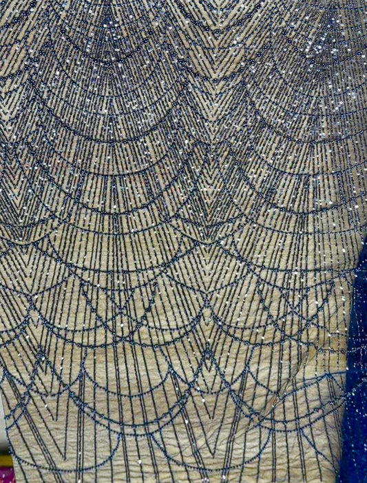 Broderie accesorizata cu paiete si margele, Albastru - MODEL DALIA