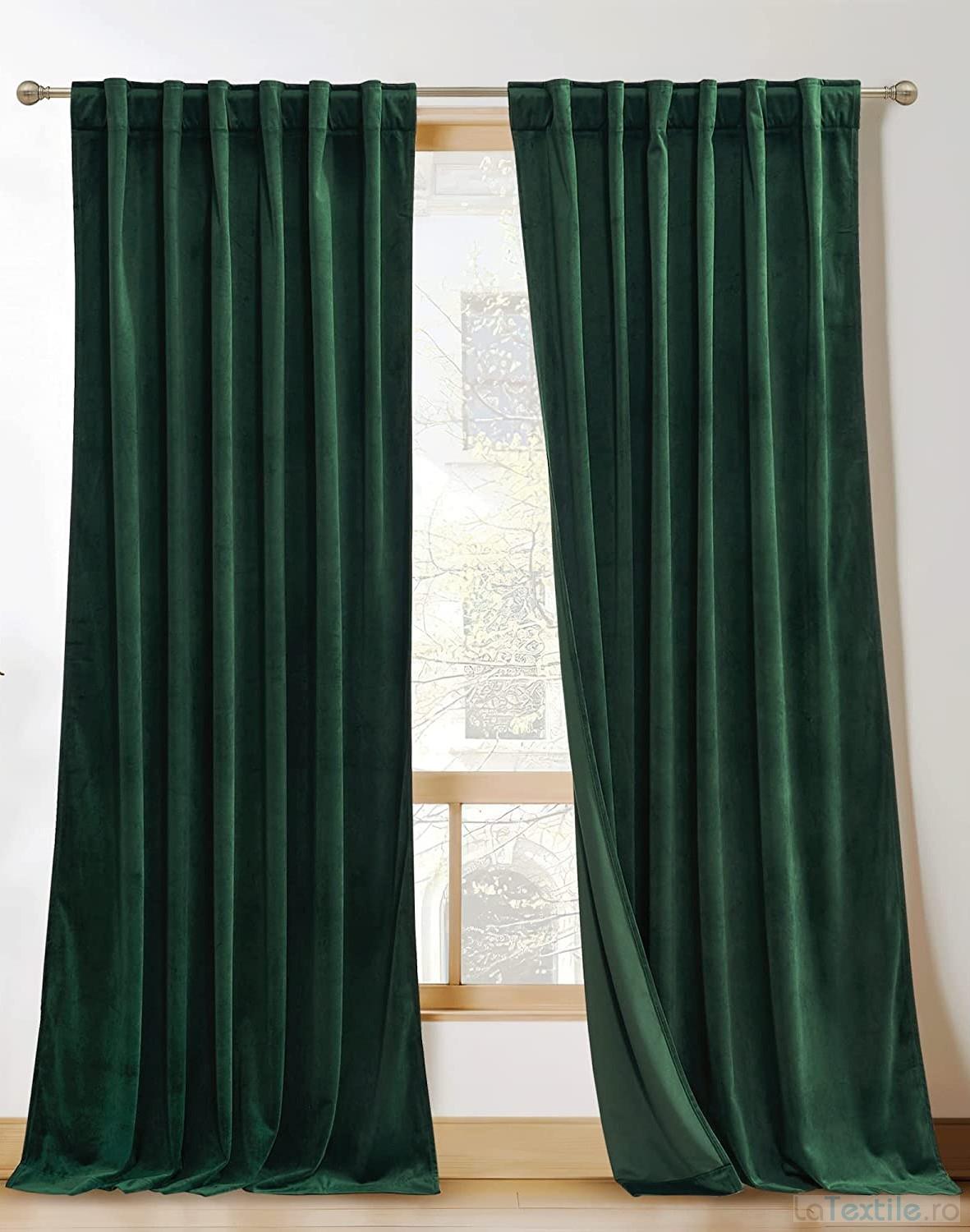 Set Draperii din Catifea, Verde smarald, 300 x 250 cm , cu Rejansa