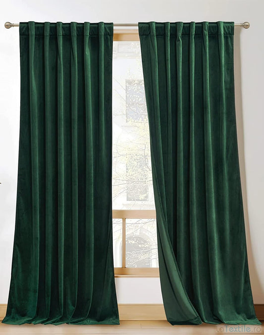 Set Draperii din Catifea, Verde smarald, 300 x 250 cm , cu Rejansa