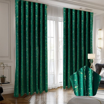 Set Draperii din Catifea verde cu inserții aurii, 300 x 250 cm , cu Rejansa multifuncționala, set17