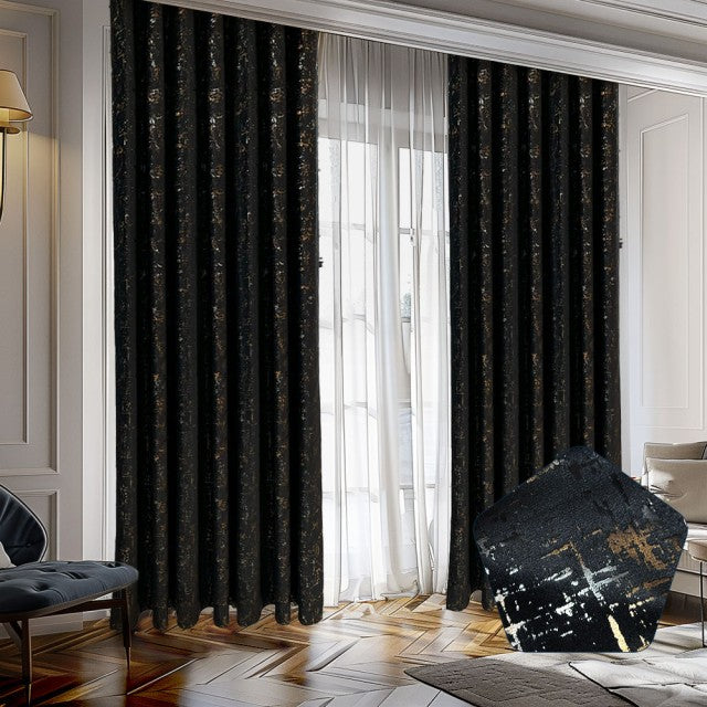 Set Draperii din Catifea negru cu inserții aurii, 300 x 250 cm , cu Rejansa multifuncționala, set15
