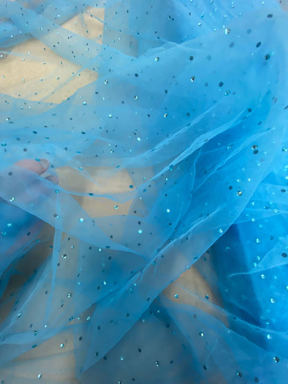Tulle accesorizat cu strasuri, Blue