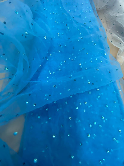 Tulle accesorizat cu strasuri, Blue