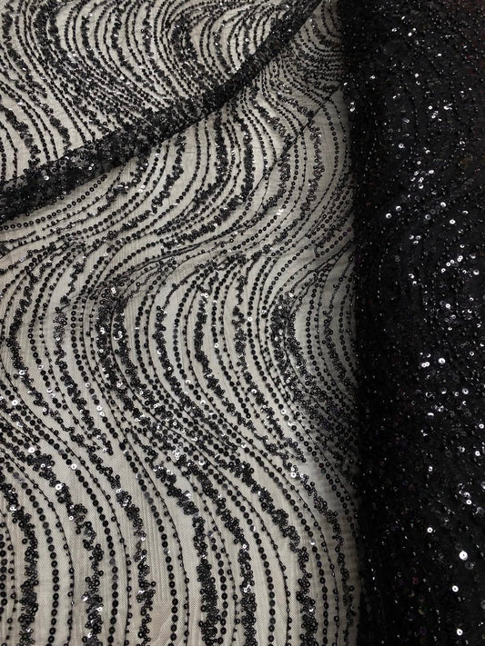 Broderie accesorizata cu paiete si margele, Negru - MODEL EMY