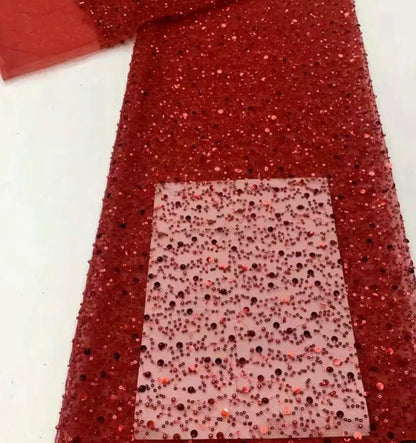 Tulle accesorizat cu paiete si margele , Rosu / MODEL BIG