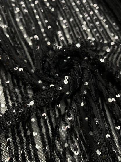 Tulle Bi-elastic cu strasuri si paiete, Negru