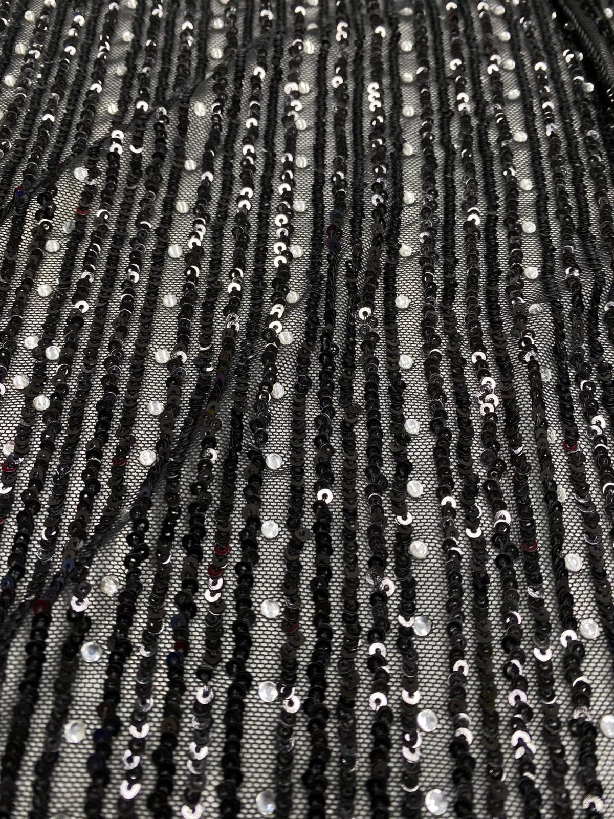 Tulle Bi-elastic cu strasuri si paiete, Negru