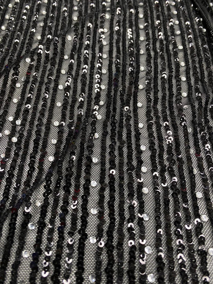 Tulle Bi-elastic cu strasuri si paiete, Negru