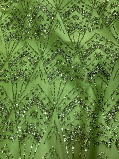 Broderie accesorizata cu paiete si margele, Verde Fistic - Model CICY