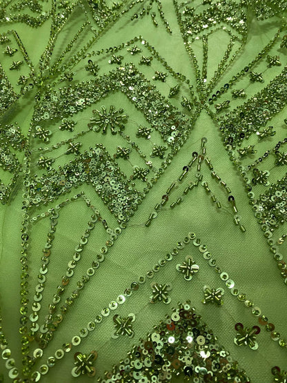 Broderie accesorizata cu paiete si margele, Verde Fistic - Model CICY