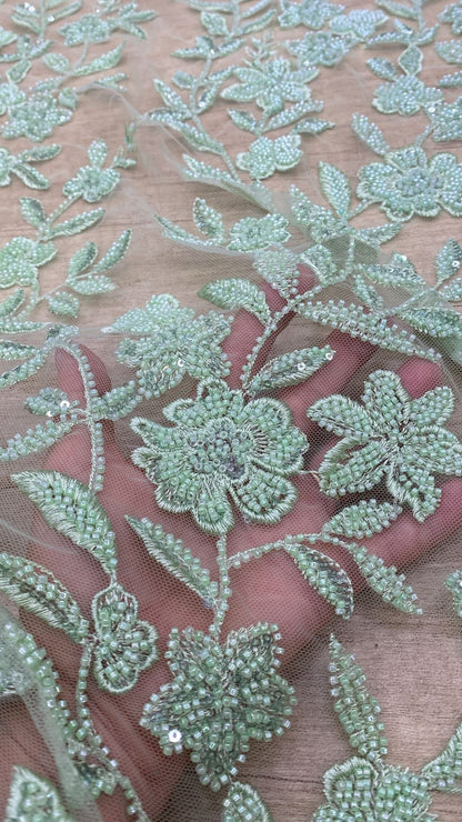 Broderie accesorizata cu margele tubulare, Verde Mint - MODEL ZEYNEP