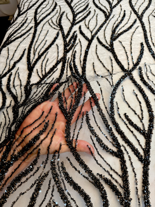 Broderie accesorizata cu paiete si margele, Negru - MODEL BEAUTY