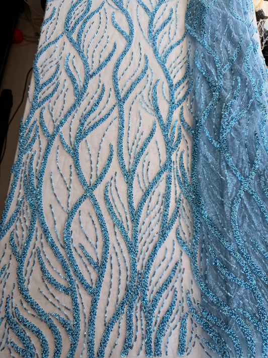 Broderie accesorizata cu paiete si margele, Blue - MODEL BEAUTY