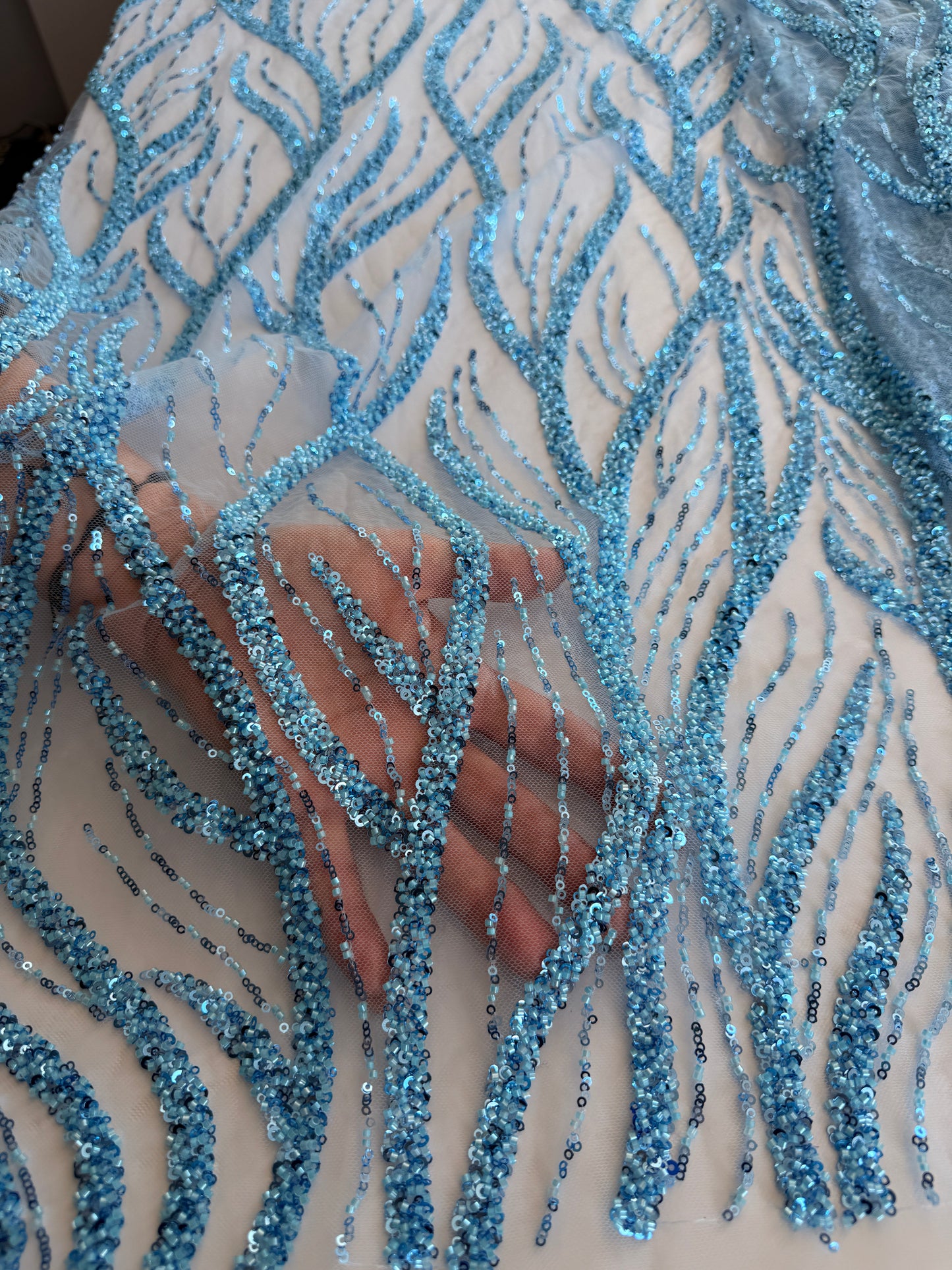 Broderie accesorizata cu paiete si margele, Blue - MODEL BEAUTY