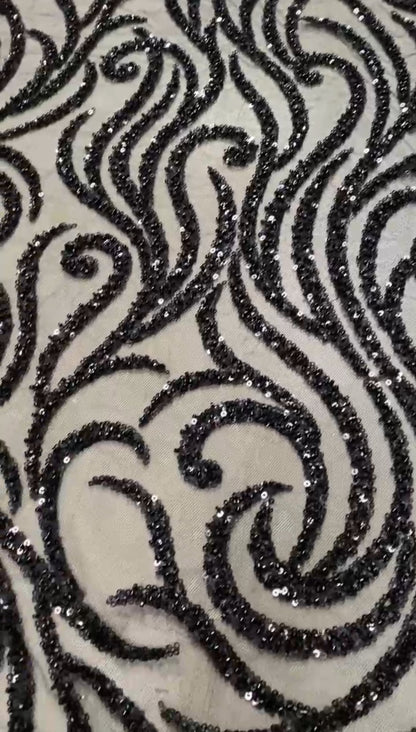 Broderie premium cu paiete si mărgele, Negru, model ELIF