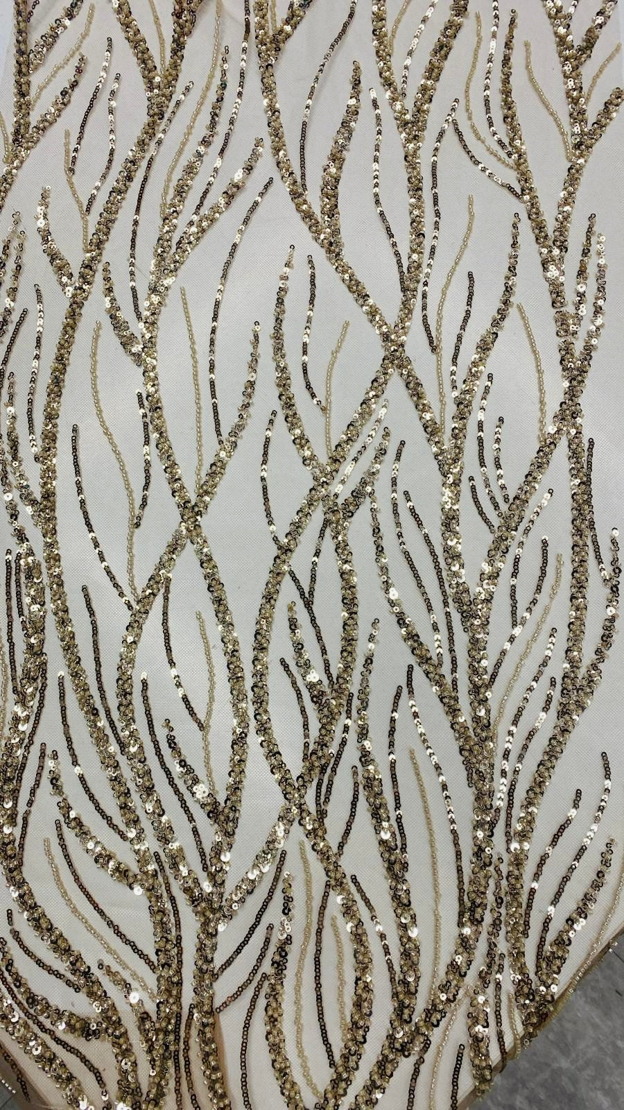 Broderie accesorizata cu paiete si margele, Bej-Auriu - MODEL BEAUTY