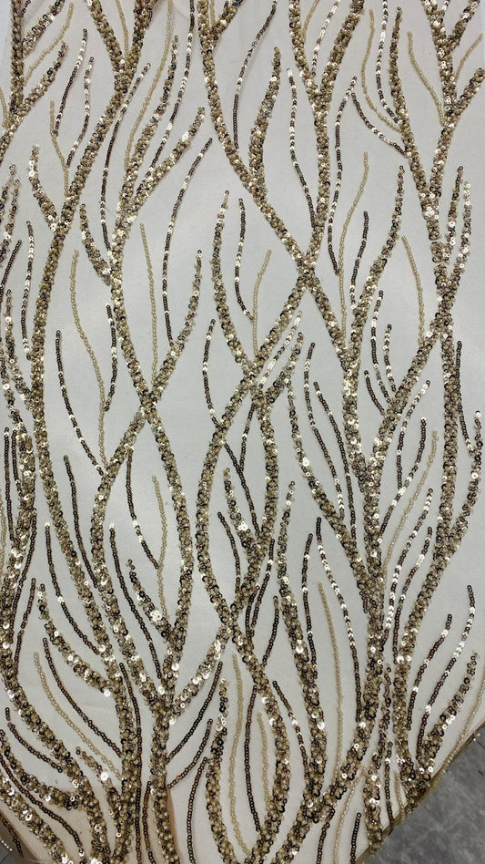 Broderie accesorizata cu paiete si margele, Bej-Auriu - MODEL BEAUTY