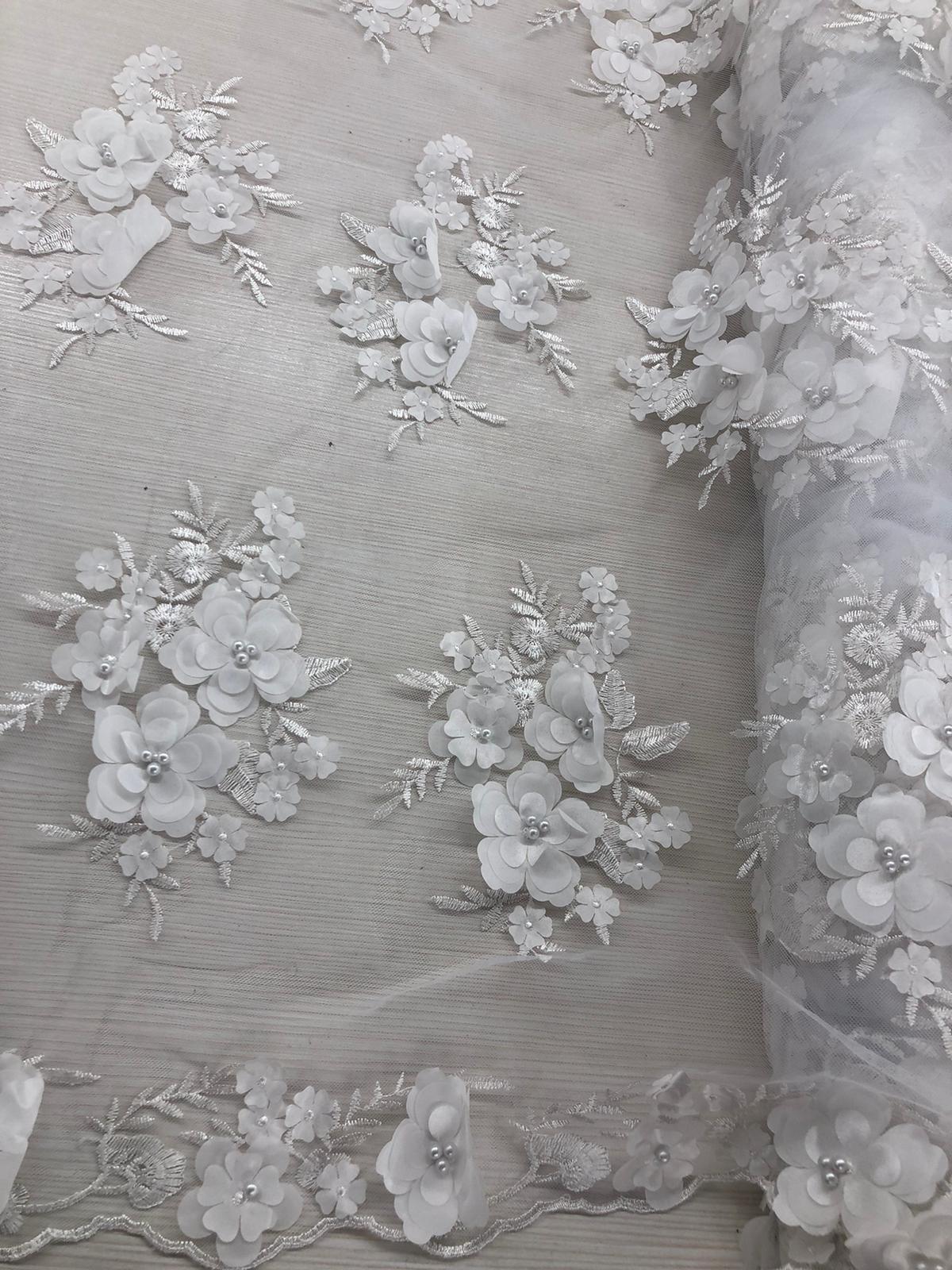 Broderie Alba , cu flori 3D , umplute cu perle  /  Model Aziel