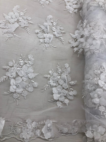 Broderie Alba , cu flori 3D , umplute cu perle  /  Model Aziel