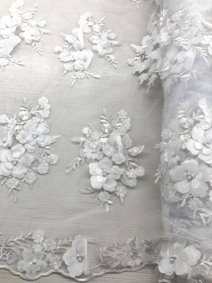 Broderie Alba , cu flori 3D , umplute cu perle  /  Model Aziel