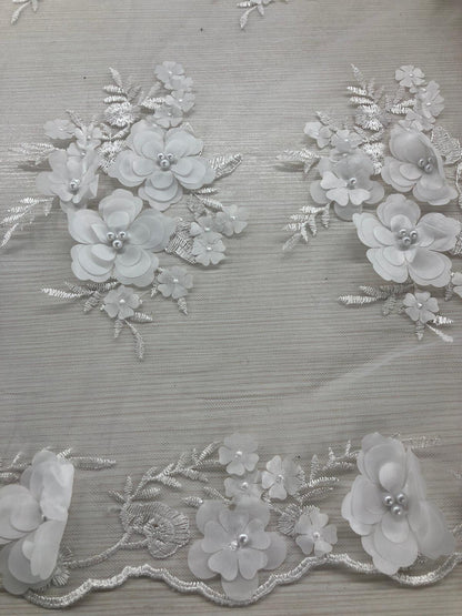 Broderie Alba , cu flori 3D , umplute cu perle  /  Model Aziel