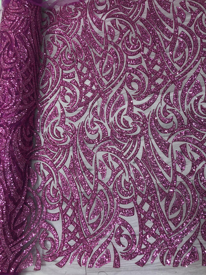 Broderie accesorizata cu paiete si margele, Roz Fuxia / MODEL SOFIA