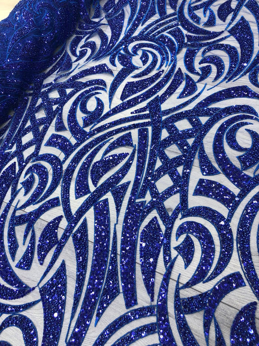 Broderie accesorizata cu paiete si margele, Albastru Royal / MODEL SOFIA