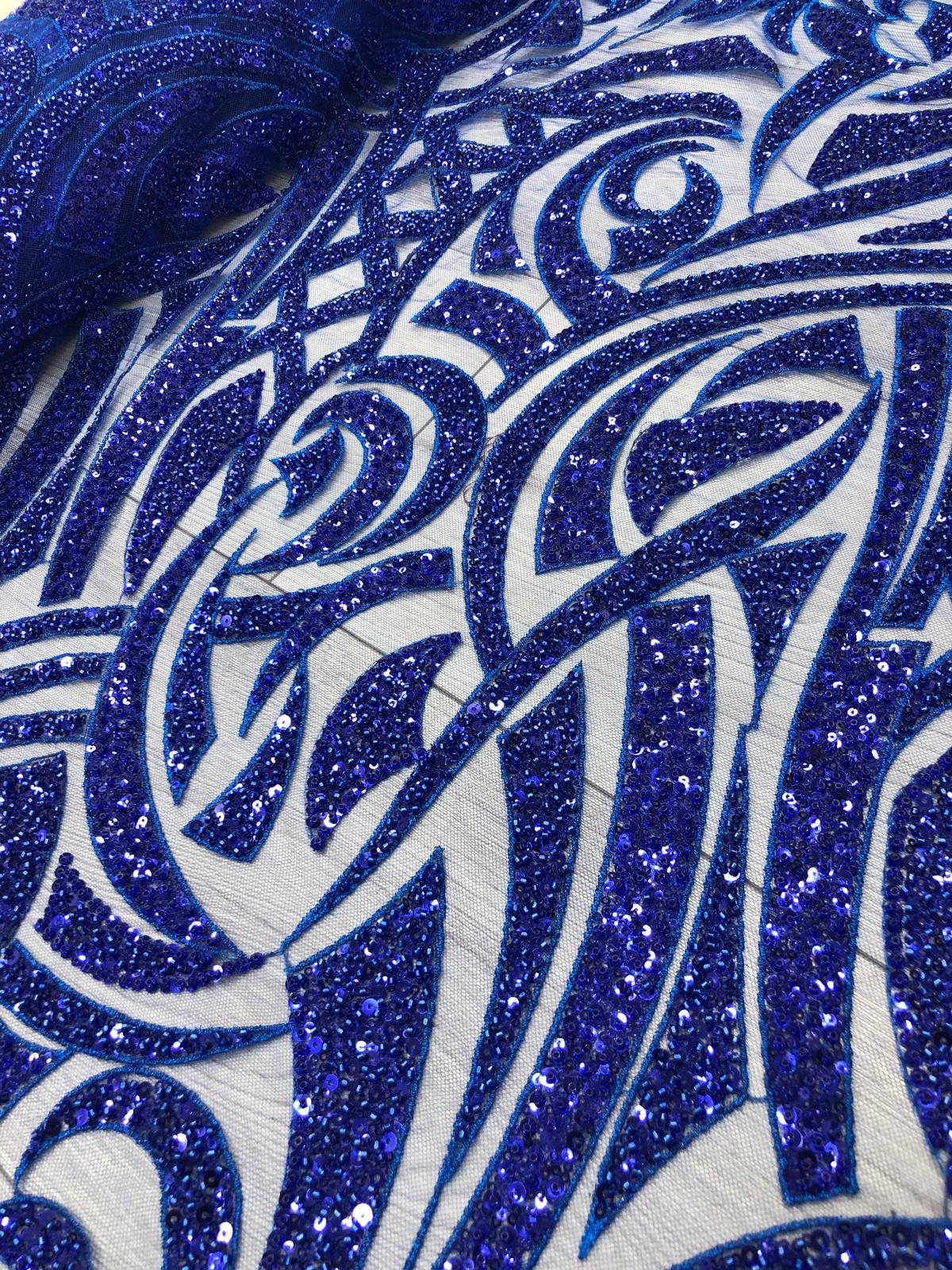 Broderie accesorizata cu paiete si margele, Albastru Royal / MODEL SOFIA
