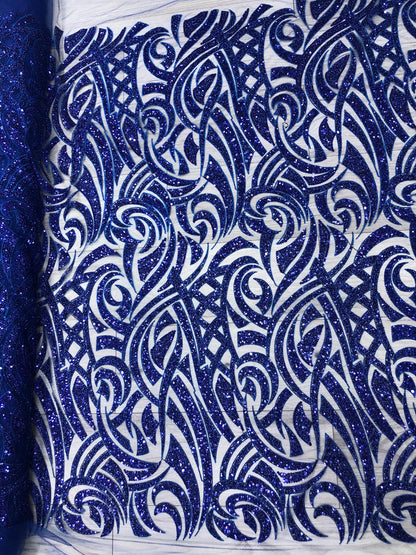 Broderie accesorizata cu paiete si margele, Albastru Royal / MODEL SOFIA