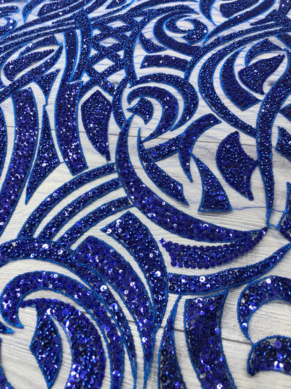 Broderie accesorizata cu paiete si margele, Albastru Royal / MODEL SOFIA