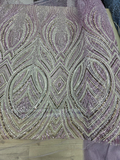 Broderie accesorizata cu paiete si margele tubulare , Mov- MODEL GEO